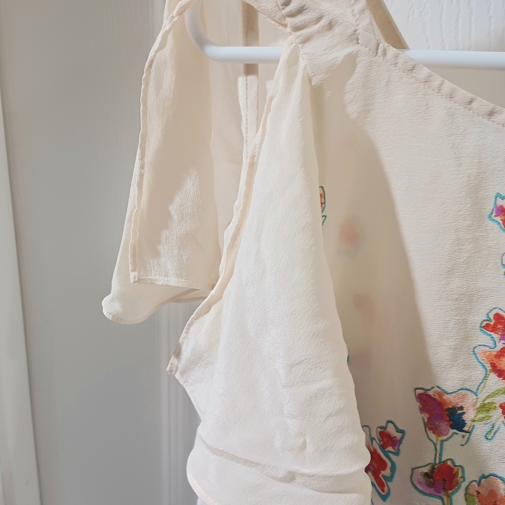 Maeve Anthropology Cream and Turquoise Floral Fresh Blouse - Picture 4 of 5